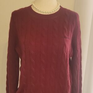 Cashmere Vineyard Vines Crimson Crew Neck Sweater with Cable Knit